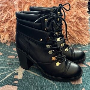G by Guess Black Lace-Up Heeled Boots